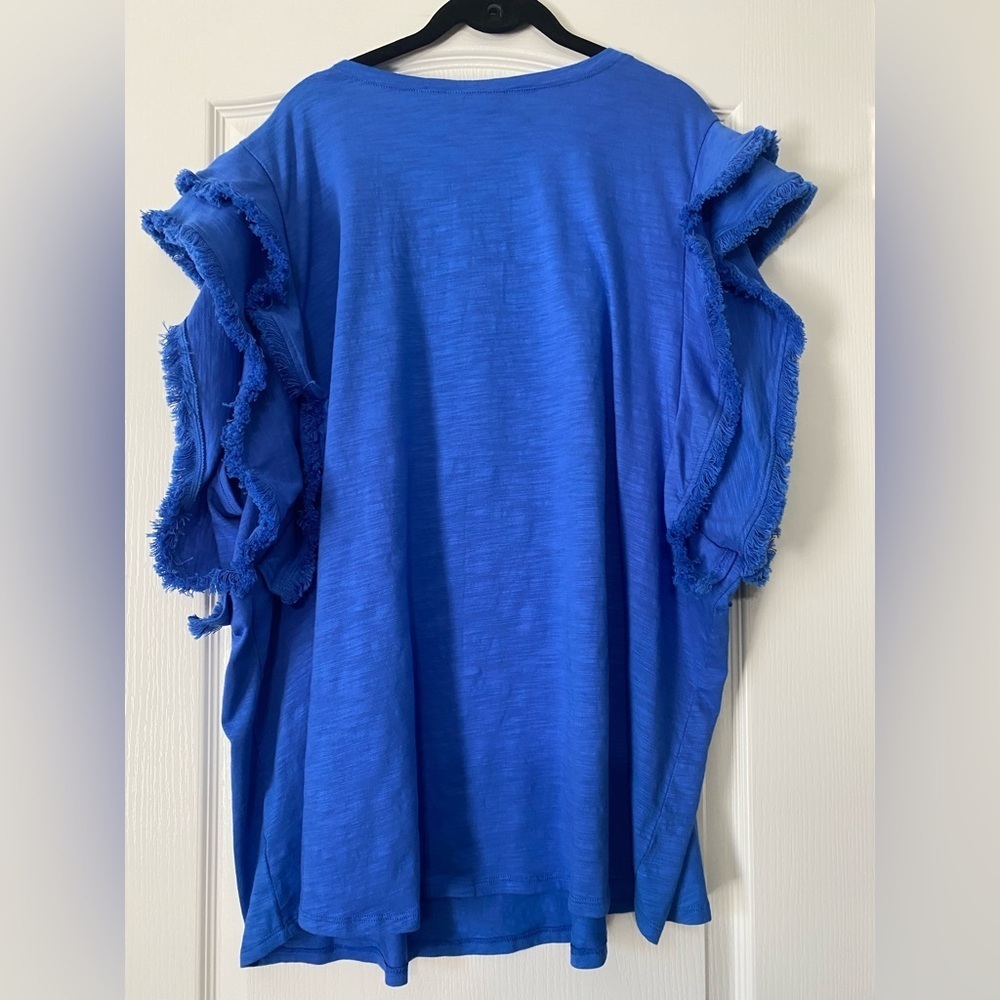 Belle by Kim Gravel Women's Blue Ruffle Sleeve Top Women’s Size 5X - Picture 2 of 2